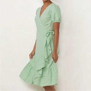 Lauren Conrad Floral Print Puff Sleeve Wrap Midi Dress Green Size Large